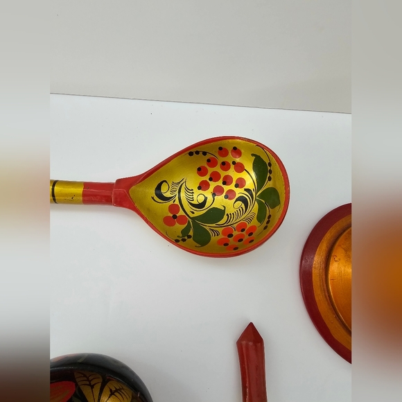 KHOKHLOMA Wooden Spoon Hand Painted RUSSIAN Lacquer Black Red & Gold Lot(8) - Picture 8 of 14